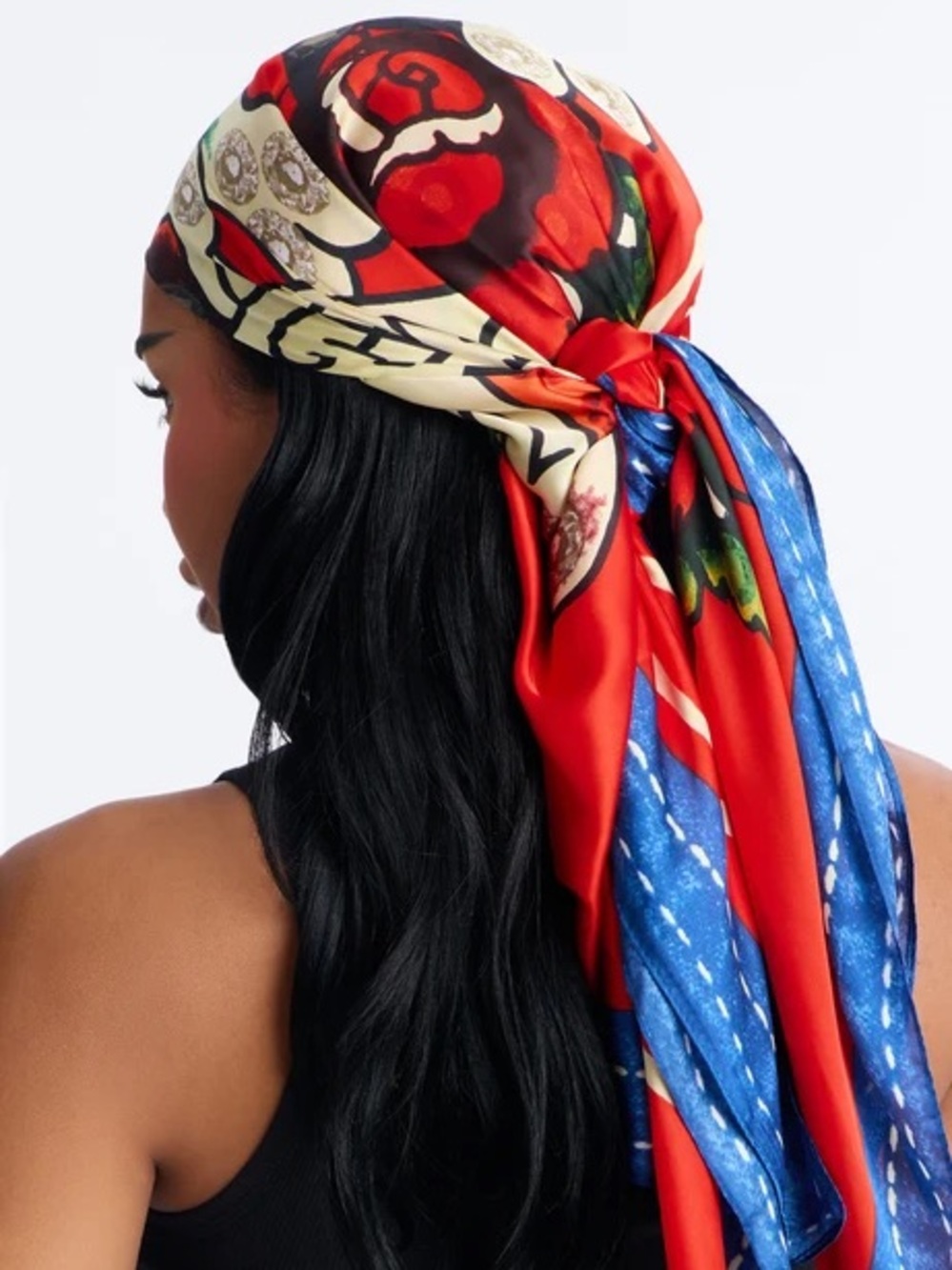 Ed Hardy Love Kills Slowly Skull Heart Satin Scarf Red Blue Y2K - Picture 3 of 4